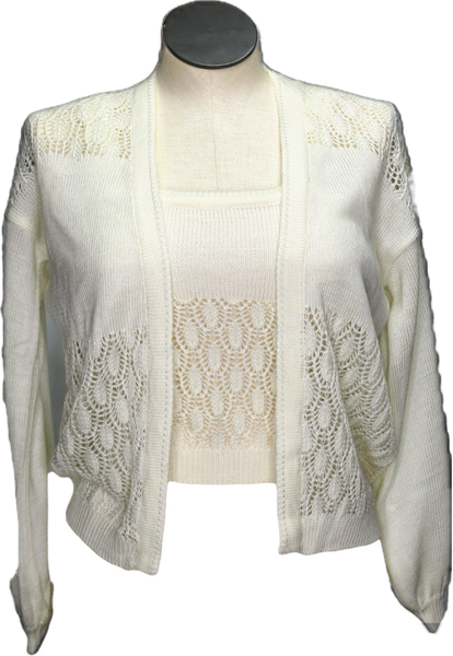 80s Sweater Bee White Cardigan/Cami Set        L
