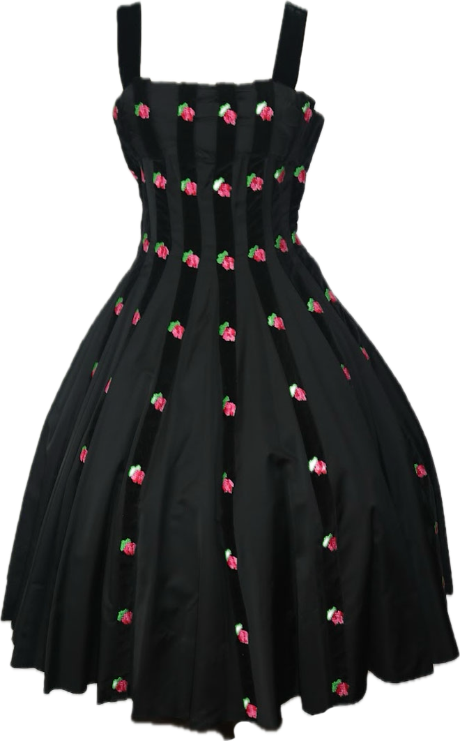 50s Carlye Black Velvet & Berries Dress   w28