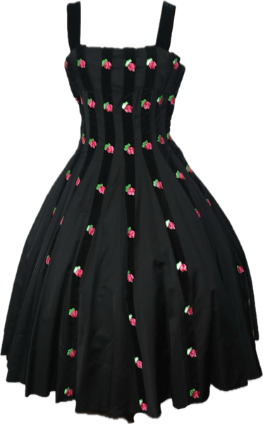 50s Carlye Black Velvet & Berries Dress   w28