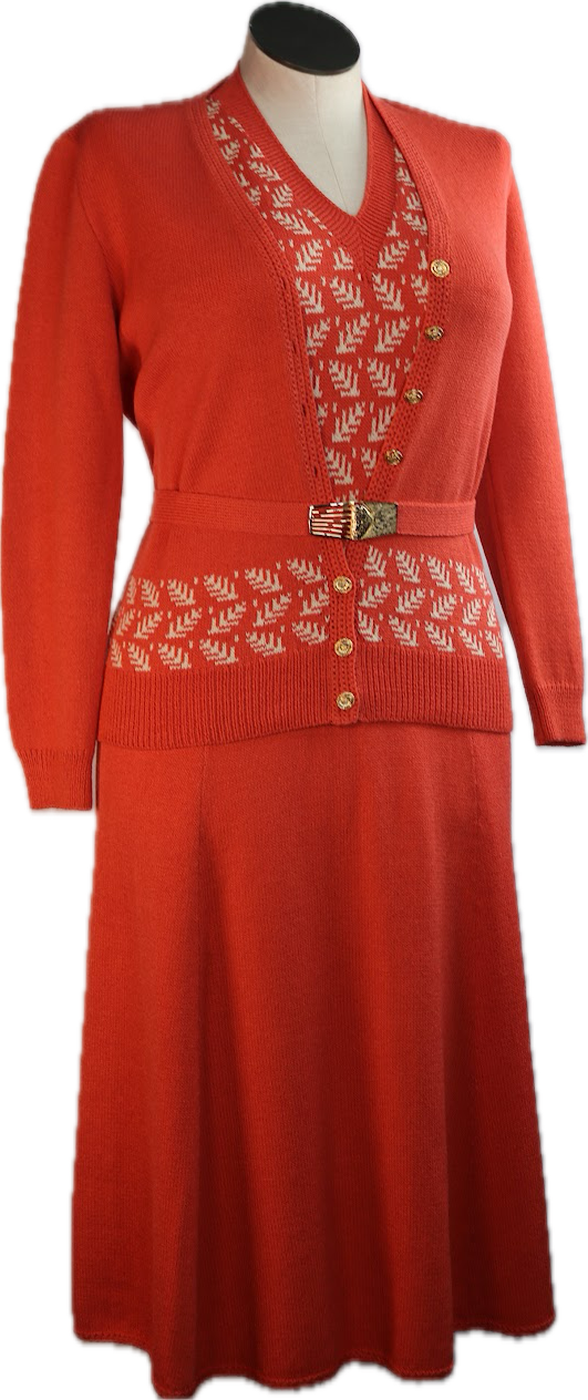 70s St.JohnKnits Orng Dress/Cardi Set    w30-36