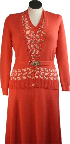 70s St.JohnKnits Orng Dress/Cardi Set    w30-36