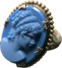 1930s Sterling & Porcelain Cameo Ring     Large Size