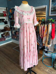 70s Victor Costa Pink Rose Maxi Dress          w30