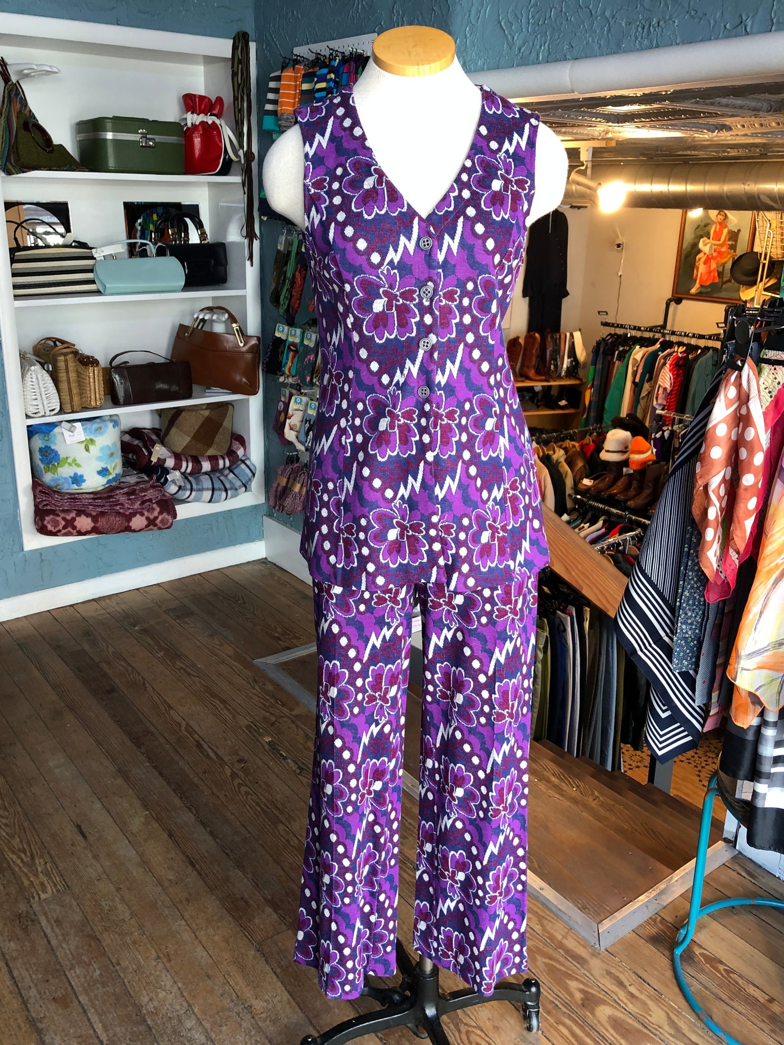 60s Tami Purple Floral Pant Set            M