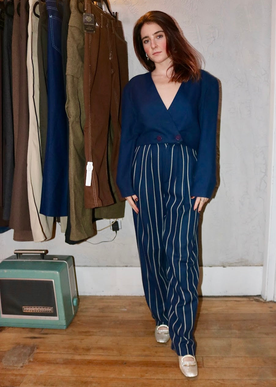 90s Autograph Rayon Pinstripe Pant and Crop Blazer    W26