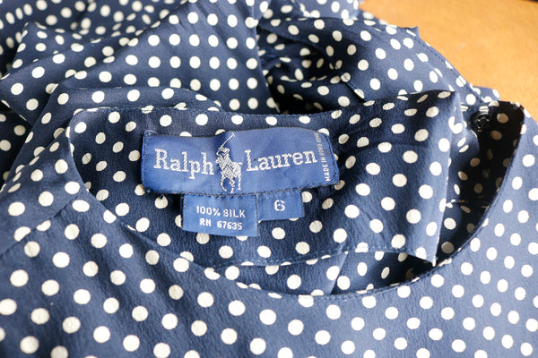 90s Ralph Lauren Silk Navy Dot Sundress     S