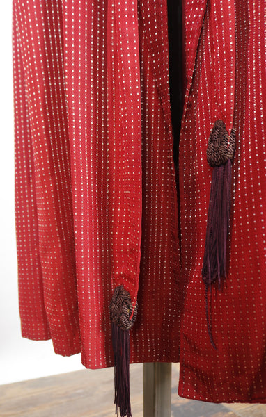 1950s Red Silk Dot Lounge Robe      M
