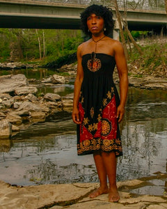 90s Red/BlK Ruched Halter Sundress        S-L