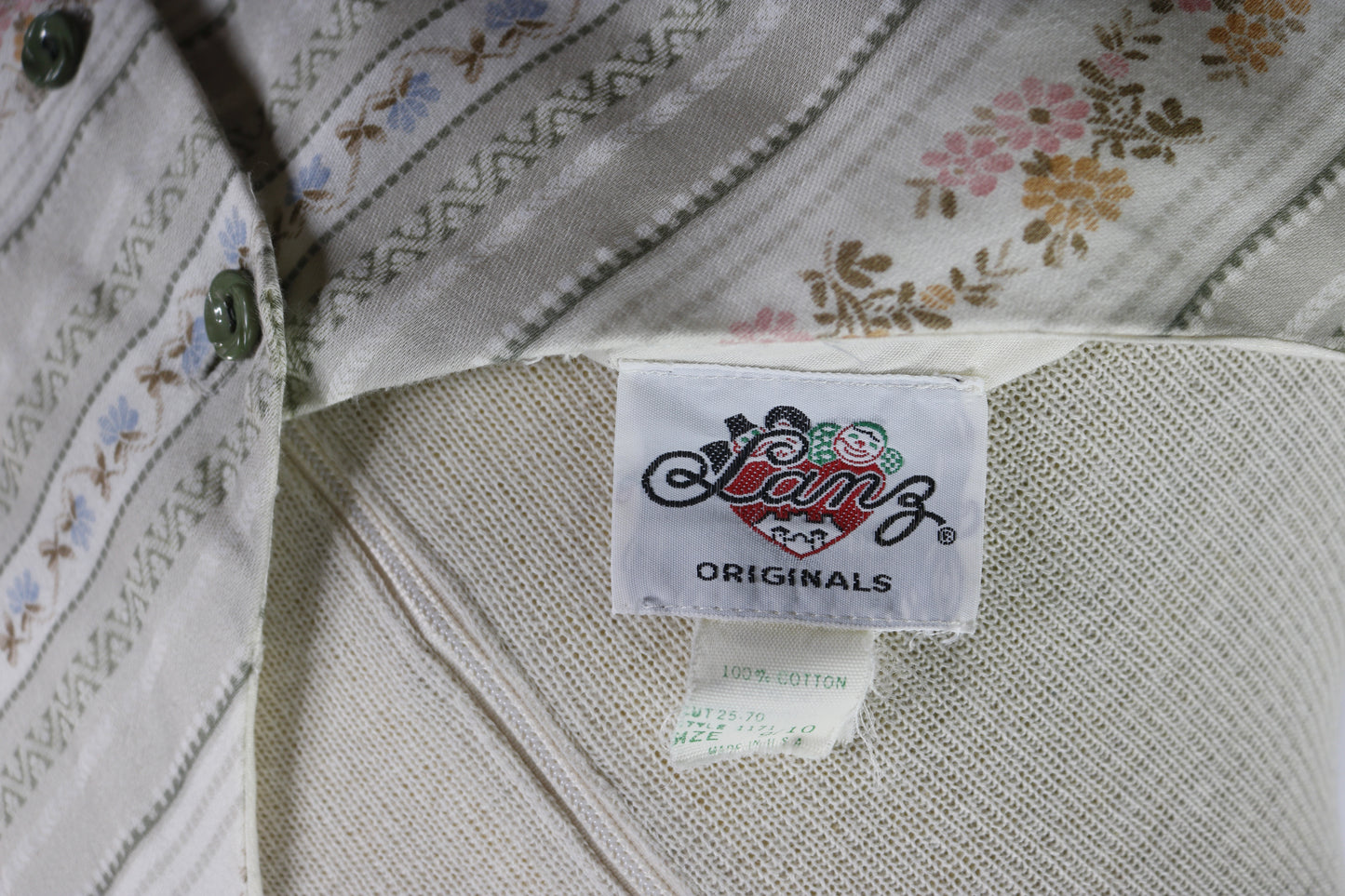 60s Lanz Original Grn/Blush  Floral Striped Dress  w28