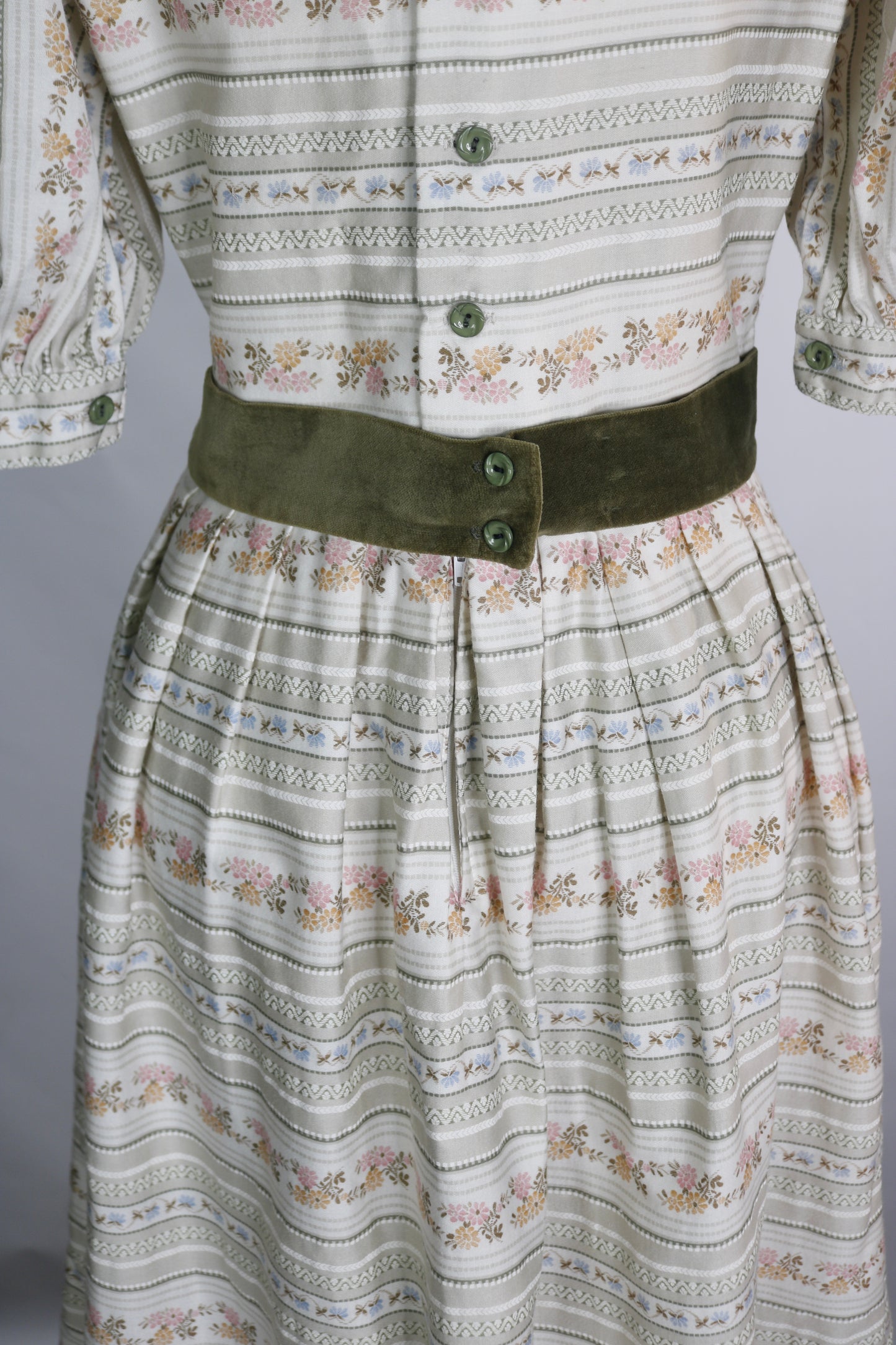 60s Lanz Original Grn/Blush  Floral Striped Dress  w28