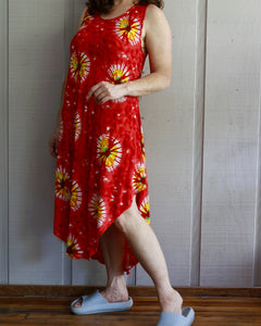 90s Red/Yllw/Wht Tie-Dye Sundress     M/L