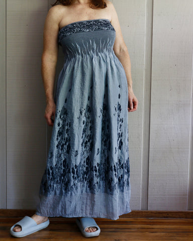 00s Blue Floral Strapless Sundress     S/M