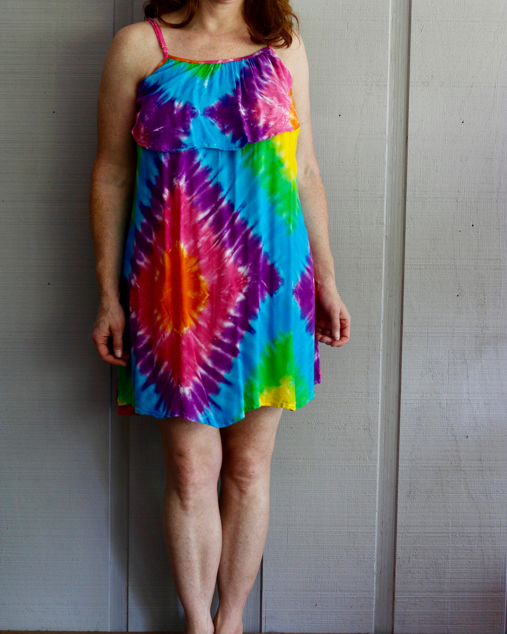 90s Peaceful People Neon Mini Sundress      S