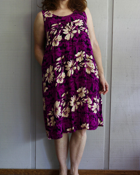 90s Purple & Orchids Sundress    XL