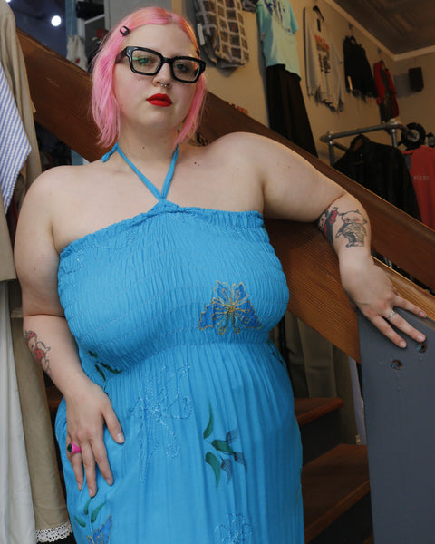 Y2K Cerulean Halter Midi Sundress      M