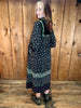 70s Gunne Sax Calico on Blk Midi Dress    S/M