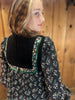 70s Gunne Sax Calico on Blk Midi Dress    S/M
