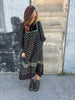 70s Gunne Sax Calico on Blk Midi Dress    S/M