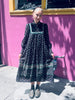 70s Gunne Sax Calico on Blk Midi Dress    S/M
