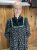 70s Gunne Sax Calico on Blk Midi Dress    S/M