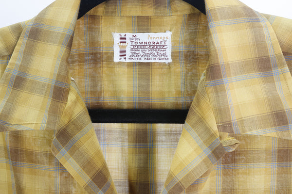 60s JCP Loop Collar Mustard Plaid Shirt         M