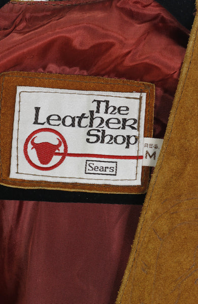 70s Leather Shop Horse Embossed Suede Vest          M