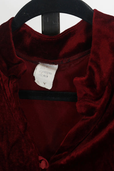 80s Red Wine Velour Cinch Dress      M