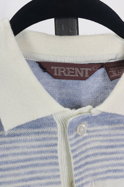 80s Trent Blue/Ivory Knit Polo        L