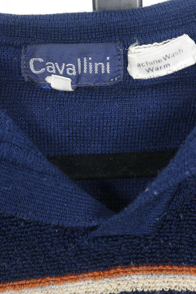 90s Cavallini Navy/Gray Textured Knit Polo      L