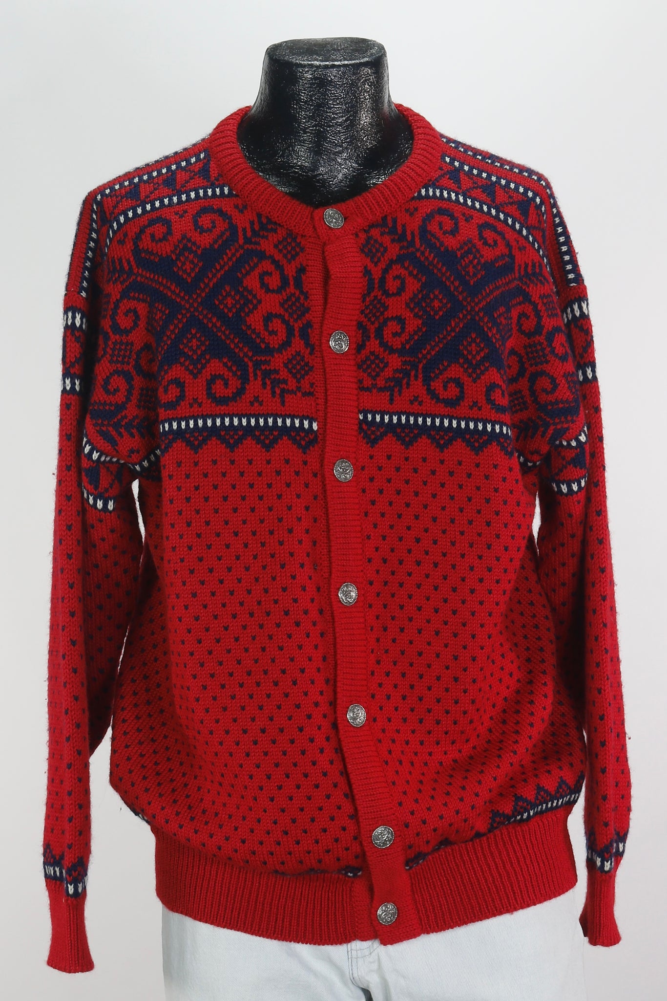 90s DALE of Norway Red/Navy Cardigan      XL