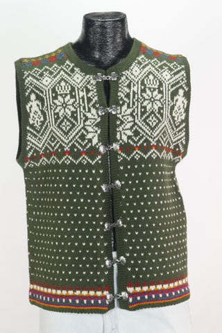 90s Nordic Green Wool Sweater Vest       L