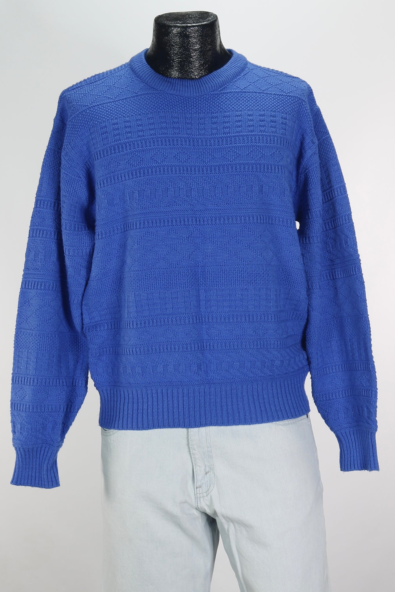 80s Expressions Blue Jacquard Sweater     XL