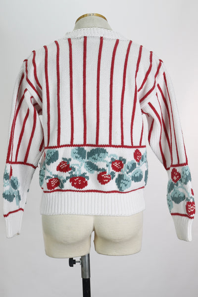 80s Cotton Strawberries Cardigan      M