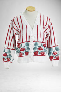 80s Cotton Strawberries Cardigan      M