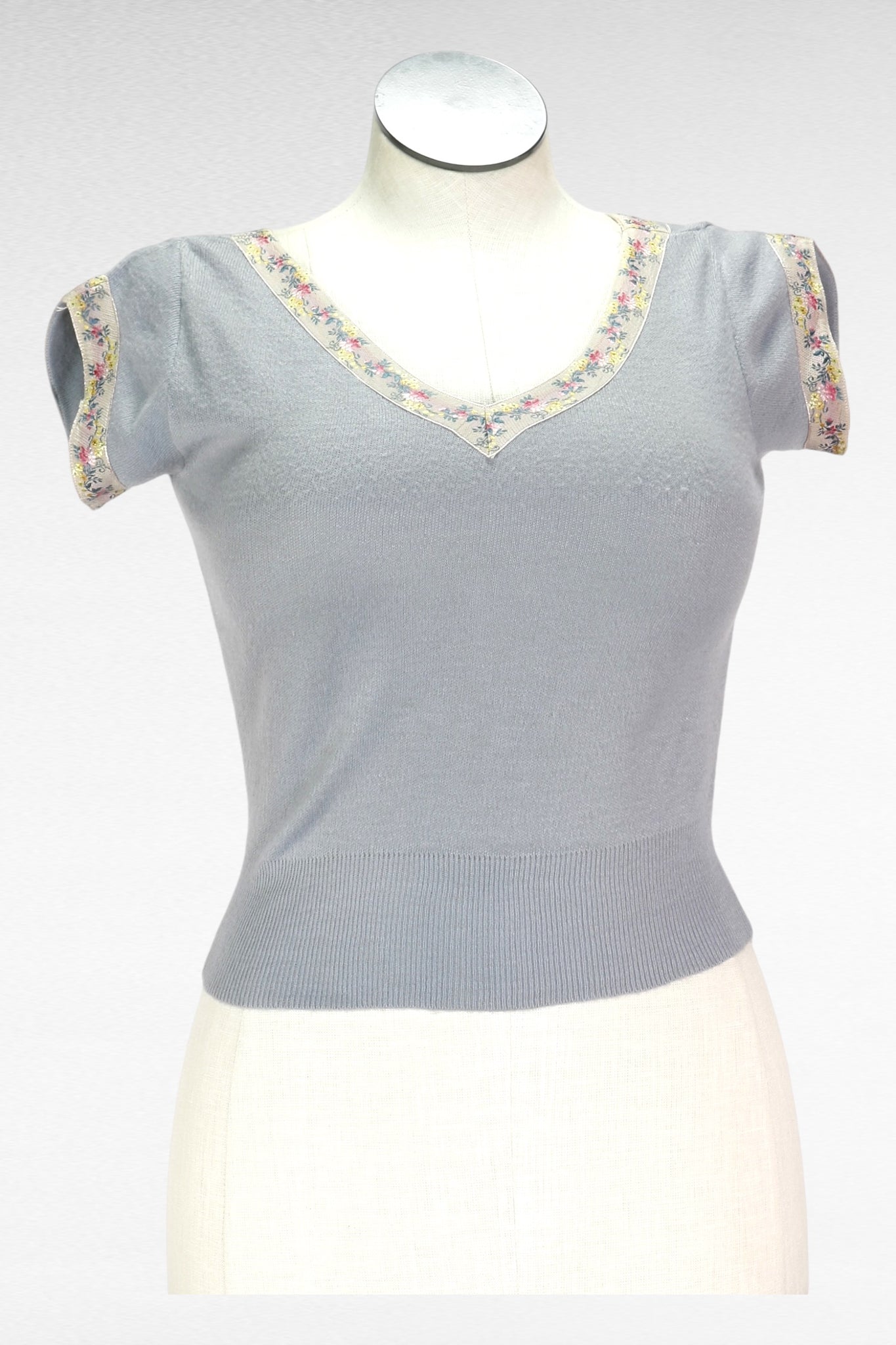 70s Powder w/Calico Trim Knit Top      S