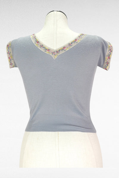 70s Powder w/Calico Trim Knit Top      S