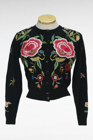 80s Norma Kamali Floral Cardigan      S