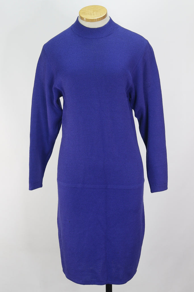 st john purple dress St. John Knit Dress Women 10 Purple Magenta Mock Neck Vintage Saks Fifth Avenue