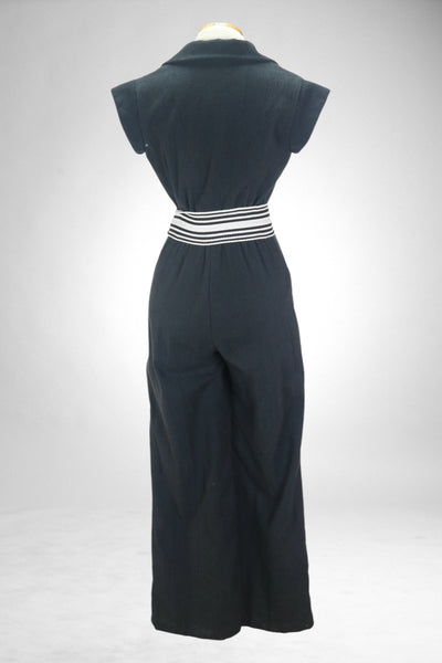 70s Black Cotton Jumpsuit    S/M