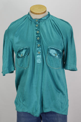 70s Ardee Teal Jersey & Satin Top      M