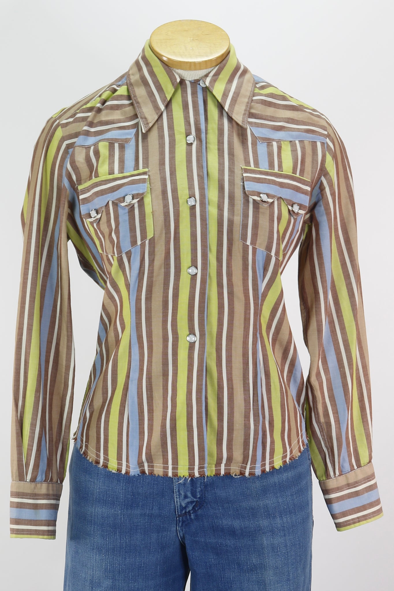 70s Levi Striped Pearl Snap Top      S