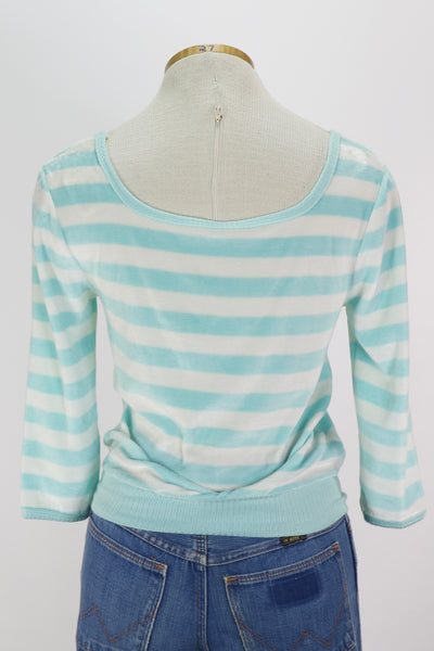 80s Currants Aqua Stripe Top      L