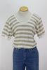 80s Tan/Wht Scoop Neck Terry Top      M