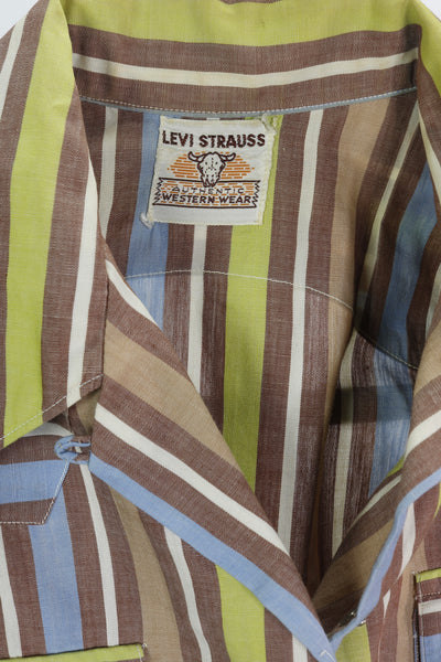 70s Levi Striped Pearl Snap Top      S