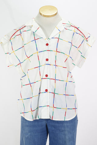 80s Rainbow Grid Top        M