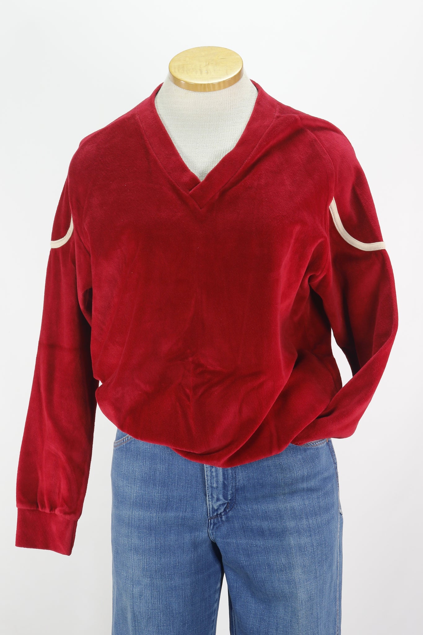 80s Dino-Cori Red/Wht Velour Top      L