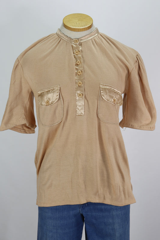 70s Ardee Peach Jersey & Satin Top      M