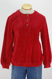 80s Red Velour Henley Top     L