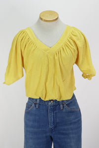 70s Yellow Terry Cloth Crop Top       L