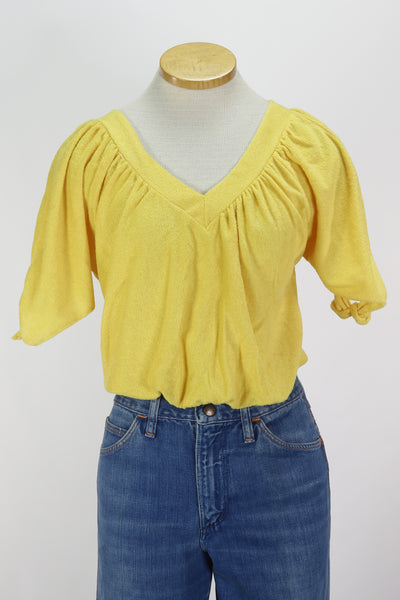 70s Yellow Terry Cloth Crop Top       L